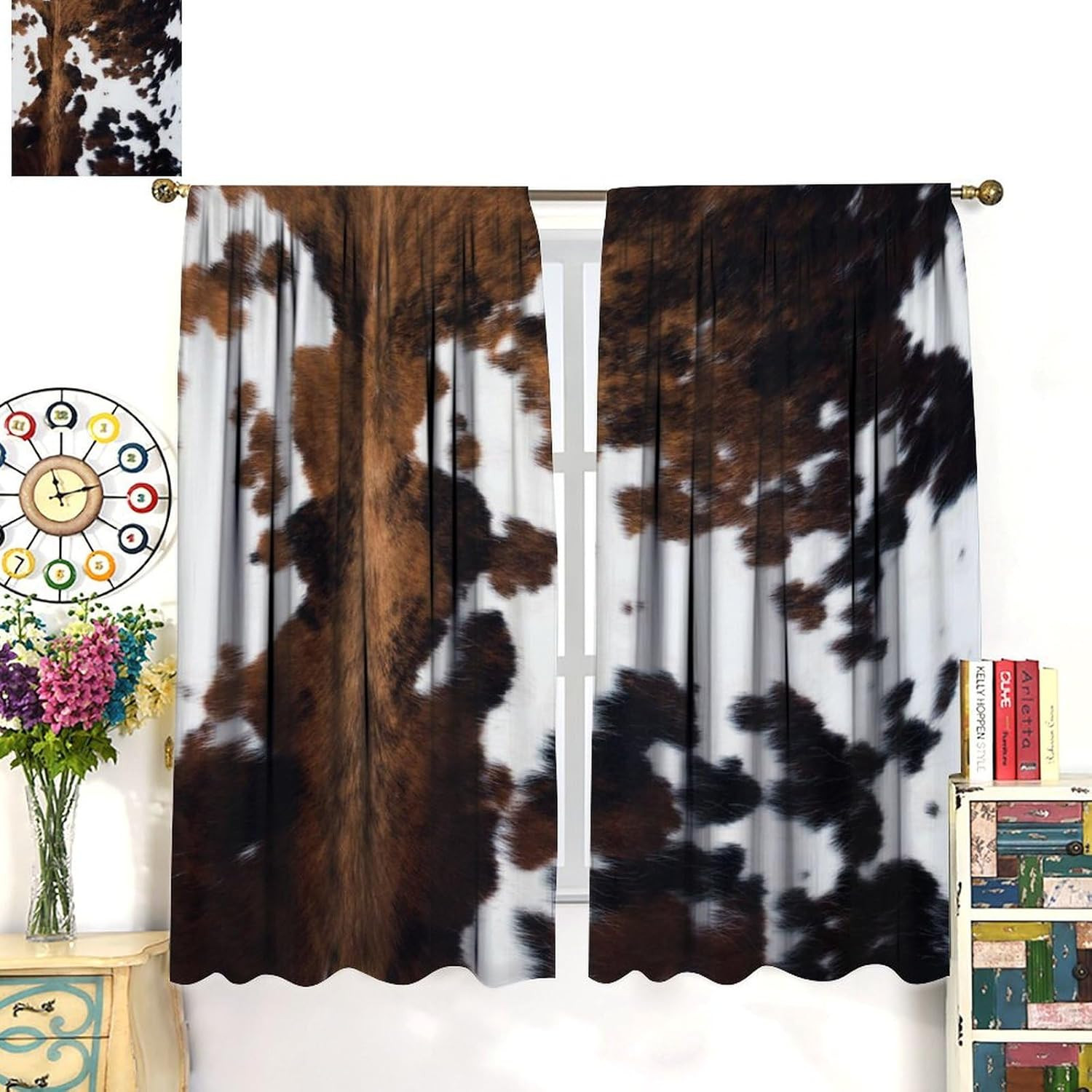 Rustic Cowhide Blackout Curtains – 2 Panels for Farmhouse Decor 84″x84