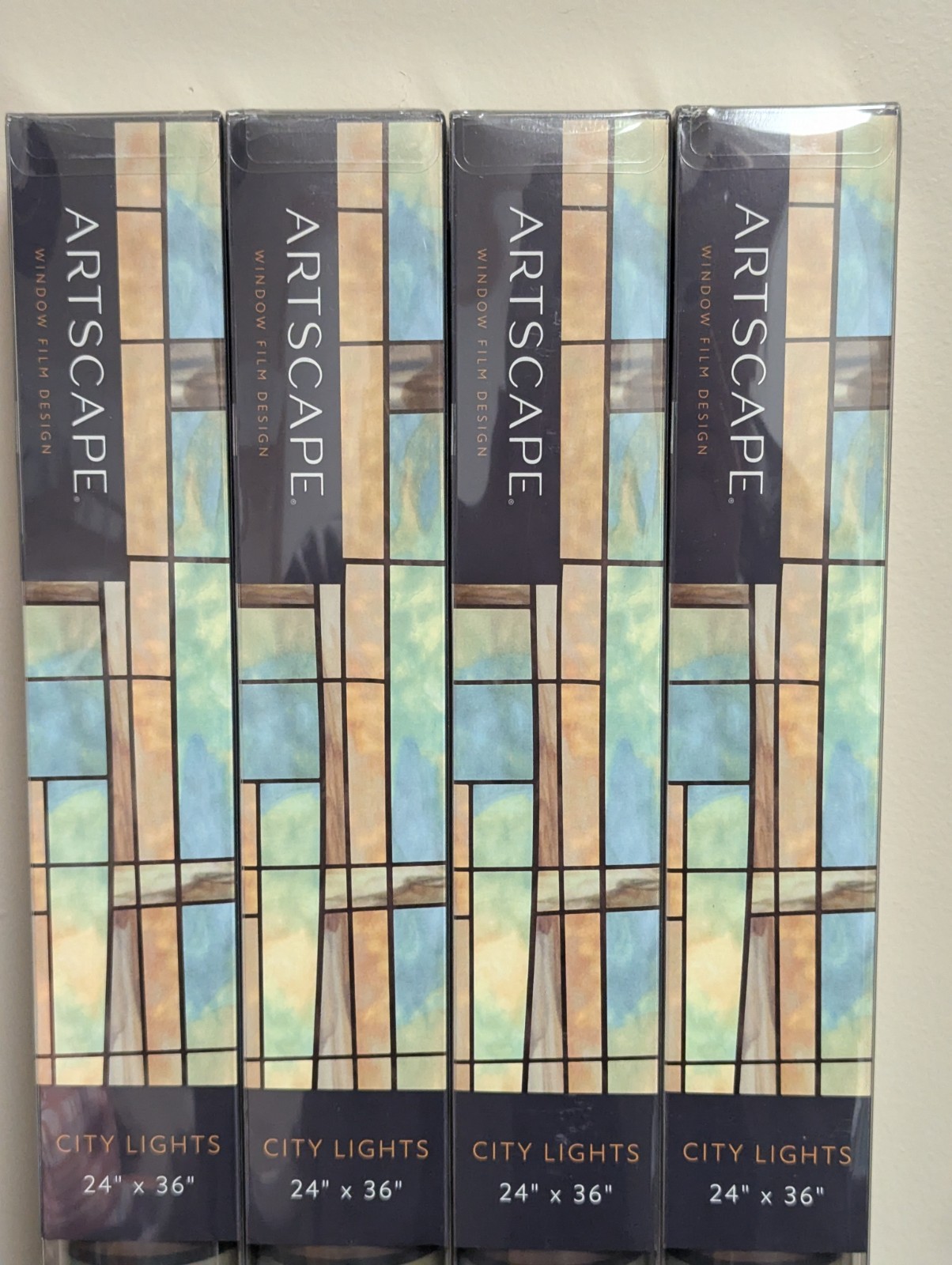 4 pack Glass Window Film Decorative Stained Etched Modern Artscape City Lights
