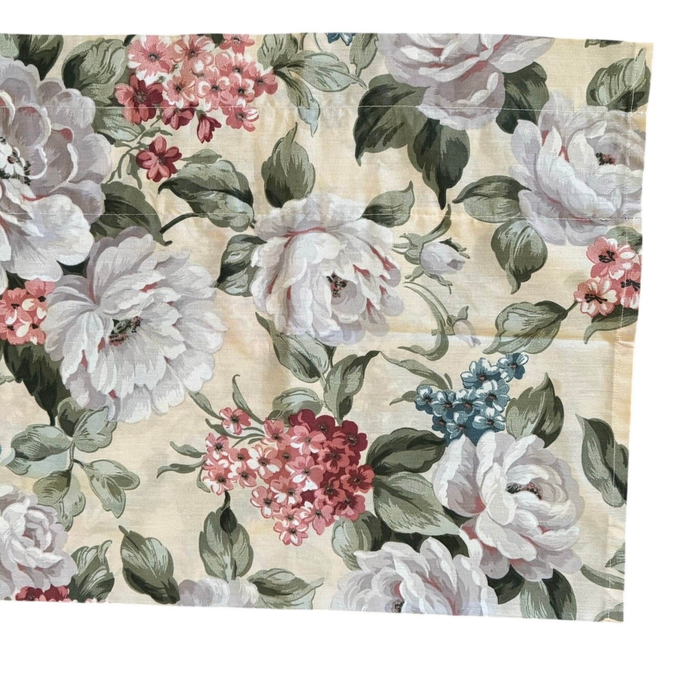 Romantic Floral Blouson Window Valance 17 x 84 Pale Yellow Pink Cottage Core