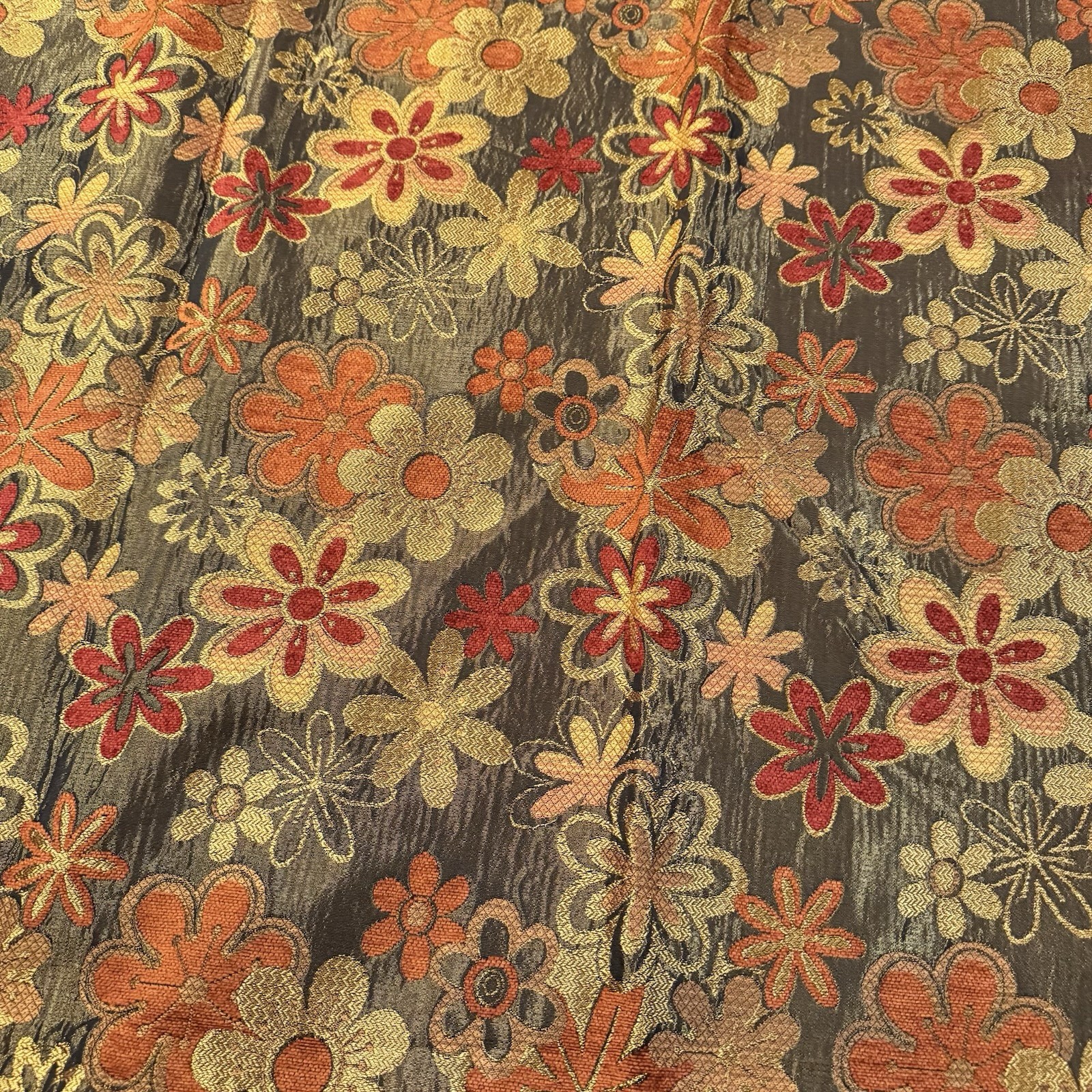 Brocade Flower Power Custom drapes 114”x50” , 4 Panels Brown, Orange, Red, Gold