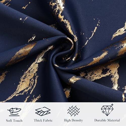100% Blackout Patterned Curtains 96 52″W x 96″L (Pack of 2) Navy Blue and Gold
