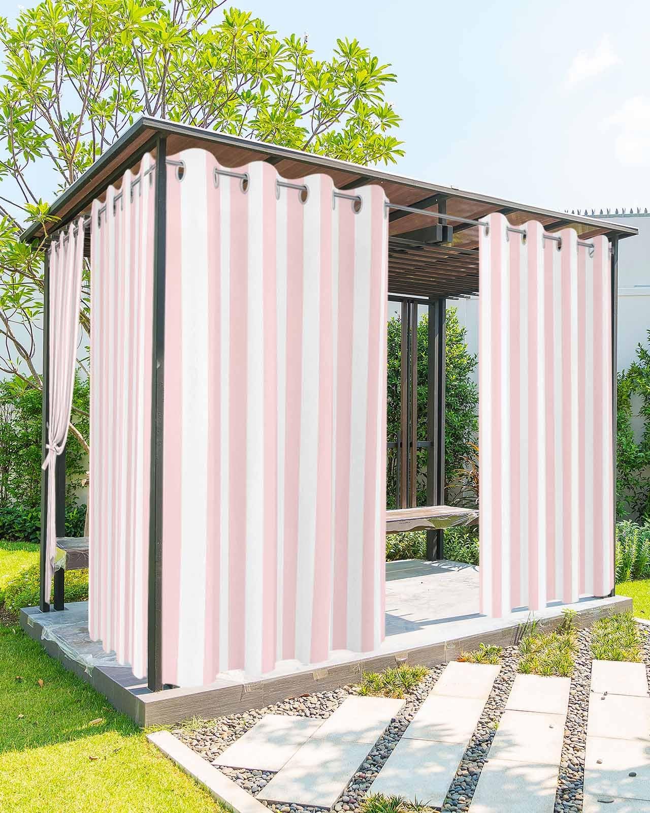 Striped Outdoor Curtains for Patio Waterproof Weatherproof,Pink and White Out…