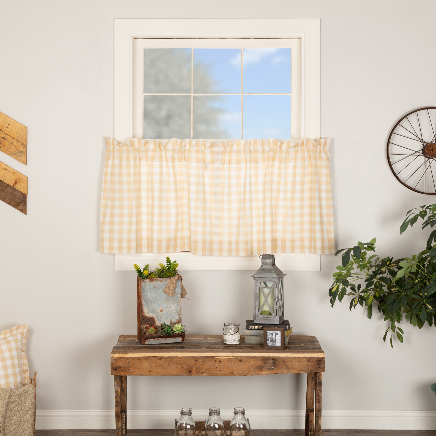 Annie Buffalo Tan Check TIER SET 24″ Cafe’ 100% Cotton Lined