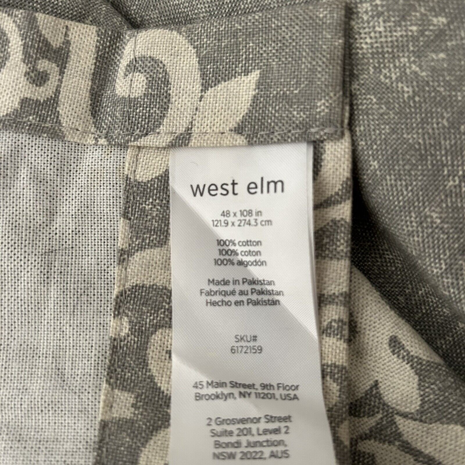 West Elm 48″ x 108″ Curtain Panel Feather Gray Scroll Medallion Cotton