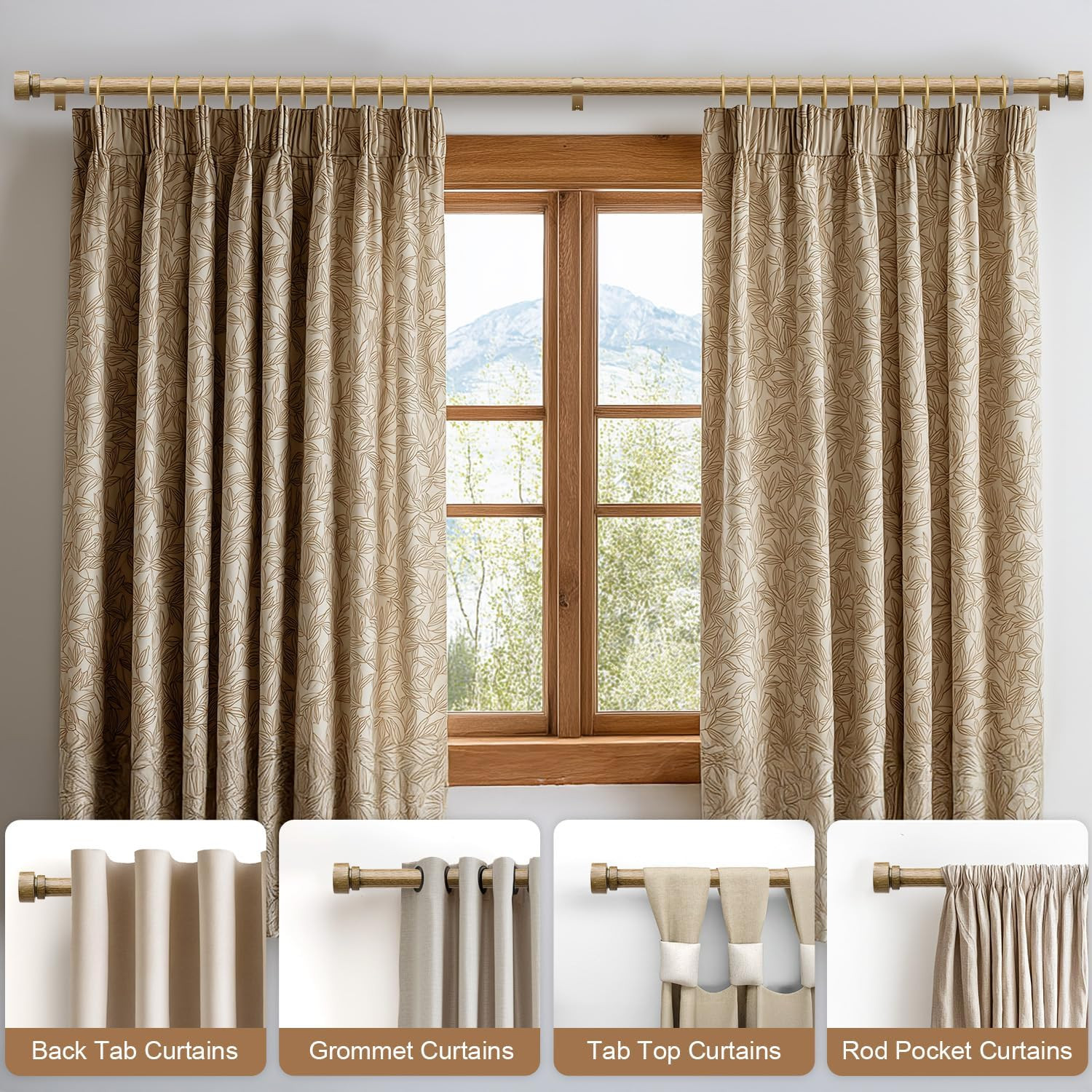 2 Pack Adjustable Weathered Wood Curtain Rods 72-144″ for Home Decor