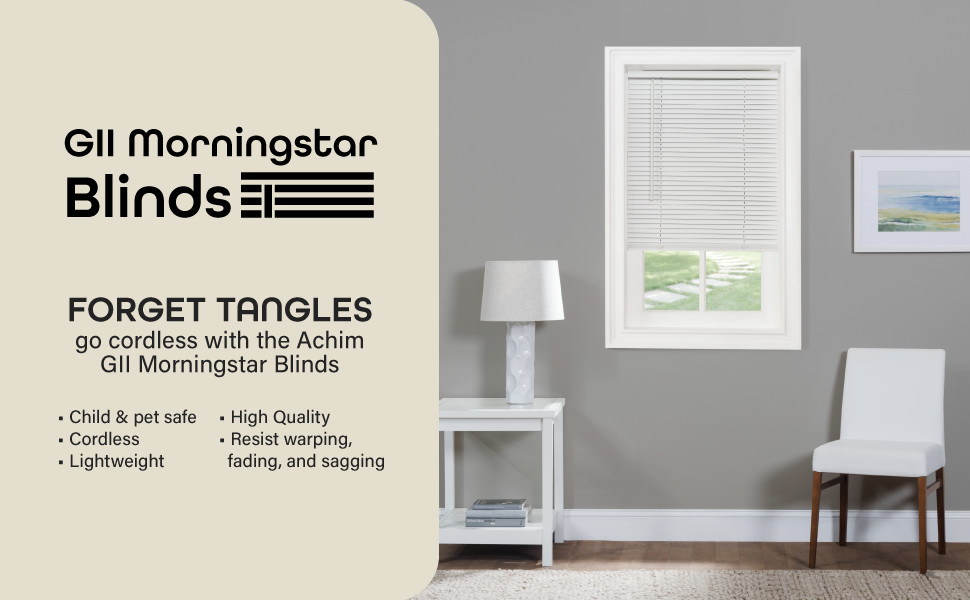 Cordless Light Filtering Mini Blind – 33 Inch Width, 72 Inch Length, 1″ Slat