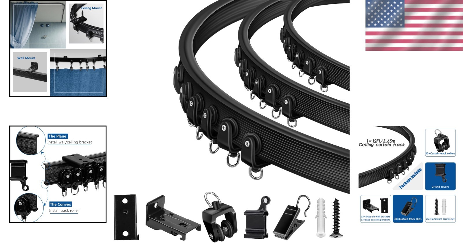 Customizable 12 Ft Black Curtain Track System for Easy Install & Elegant Privacy