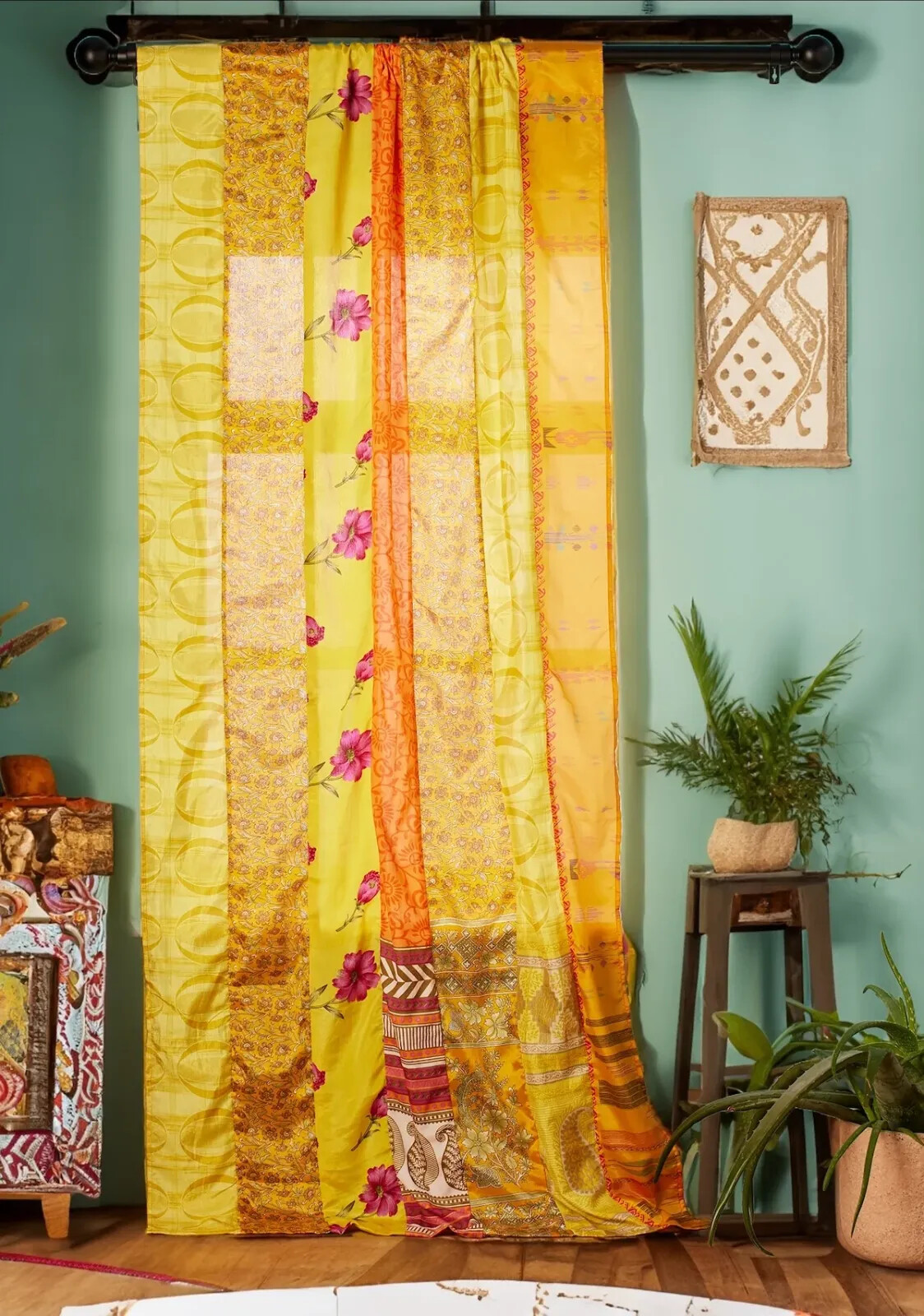 Indian Sari Patchwork Curtain Drape Handmade Window Decor Silk Sari Boho Curtain