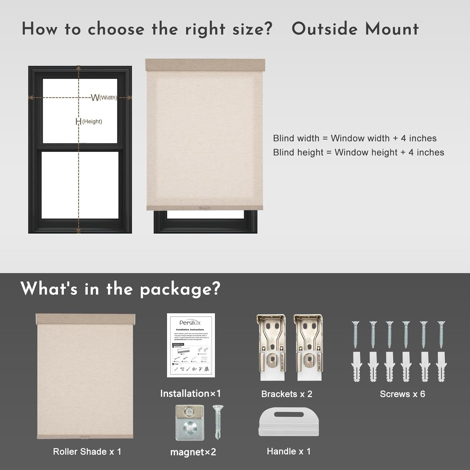 Persilux Blackout Roller Shades for Windows,Cordless,Linen Fabric,Roller Blinds