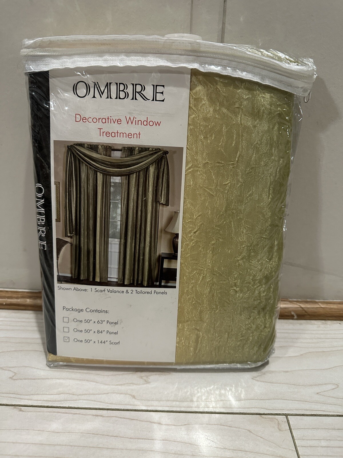 ACHIM Ombré Decorative Window Treatment Scarf – Sage – 50 in x 144 in