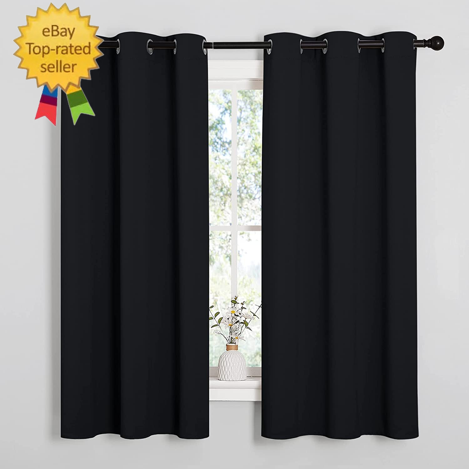Halloween Pitch Black Solid Thermal Insulated Grommet Blackout Curtains/Drapes f