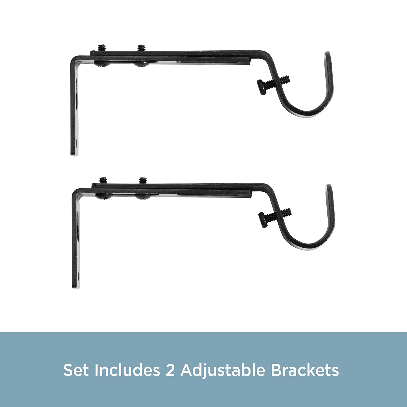 Adjustable Black Curtain Rod Brackets 2-Pack for Home Decor