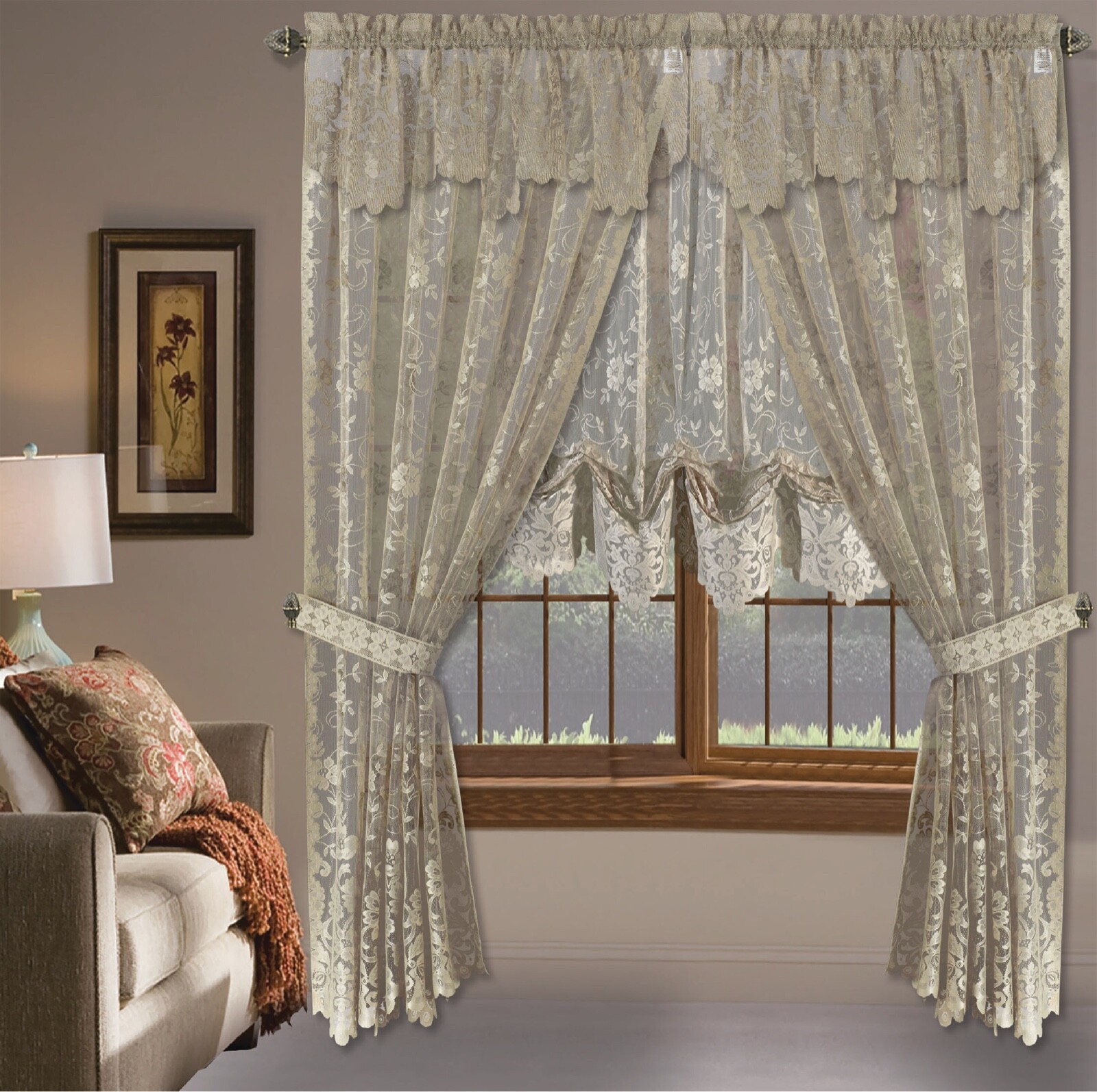 Shabby Chic Floral Lace Window Curtain Panels/Balloon Curtains Separate Valances
