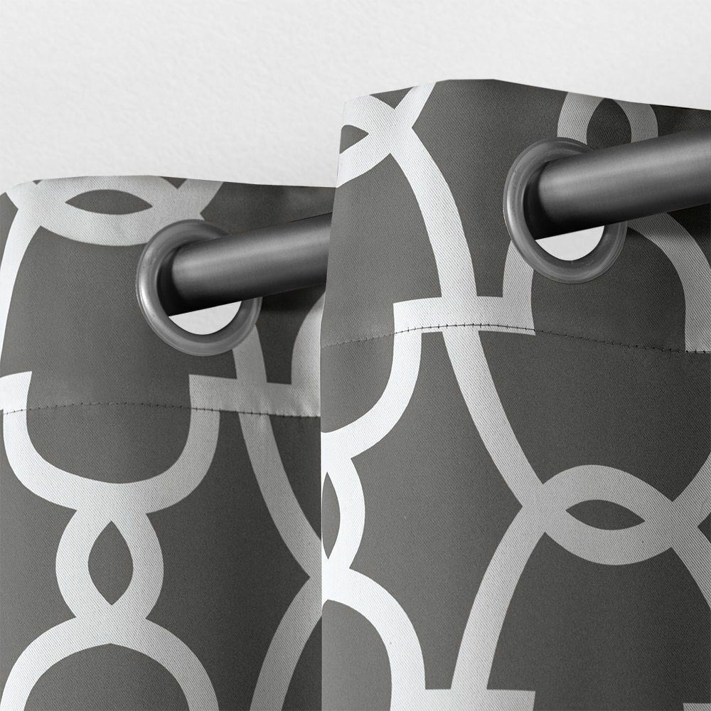 Set 2 Gray Grey Geo Curtains Panels Drapes 63 84 96 108 inch L Blackout Grommet
