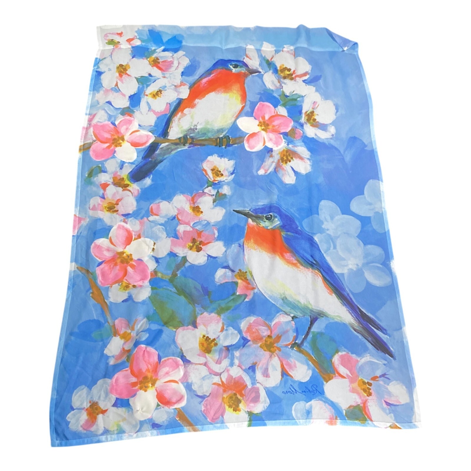 Robin Moro Curtains 38.5” Semi Sheer Window Shade Bluebird Cherry Blossom 2