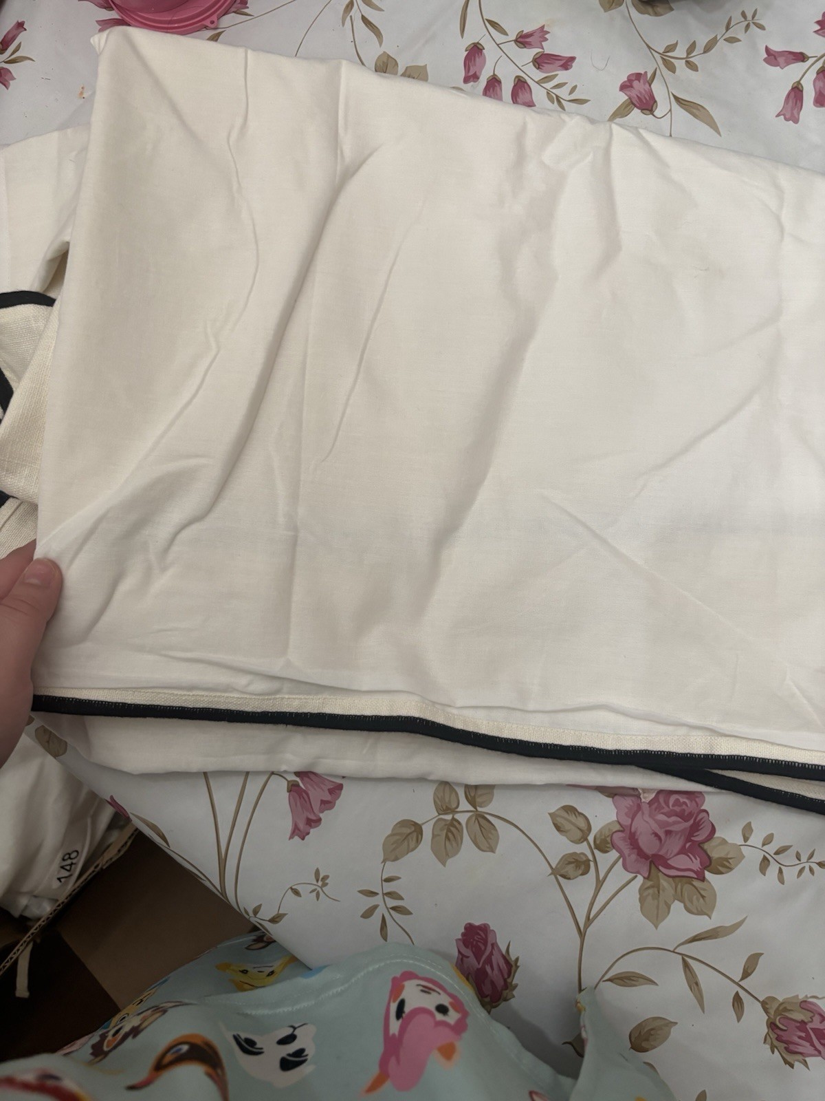 New Quince Ivory Black Piped Edge Cotton Curtain 48 X 108” Light Filtering Panel
