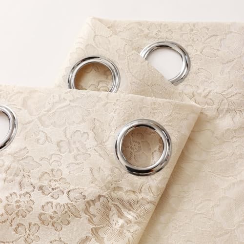 Scalloped Floral Lace Curtains- Vintage Semi 52″W x 96″L (Pack of 2) Beige