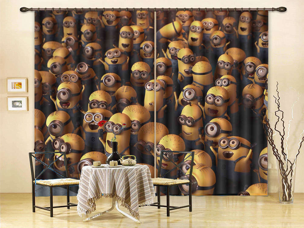 Many Little Yellow Man 3D Curtains Blockout Photo Printing Curtains Drape Fabric