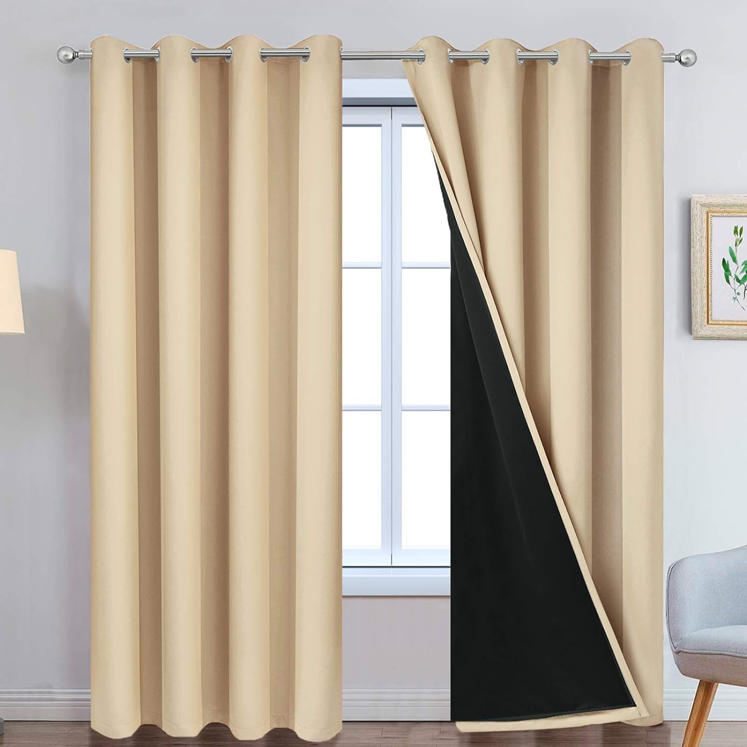 100% Blackout Curtains Drapes Thermal Insulated Heat Blocking Beige 52W 84L