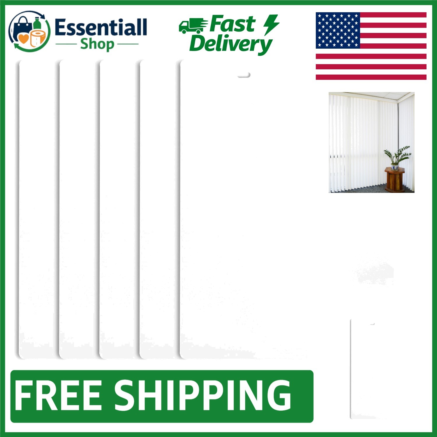 Set of 5 Curved Smooth White PVC Vertical Blind Slats – 82.5in for Indoor Décor