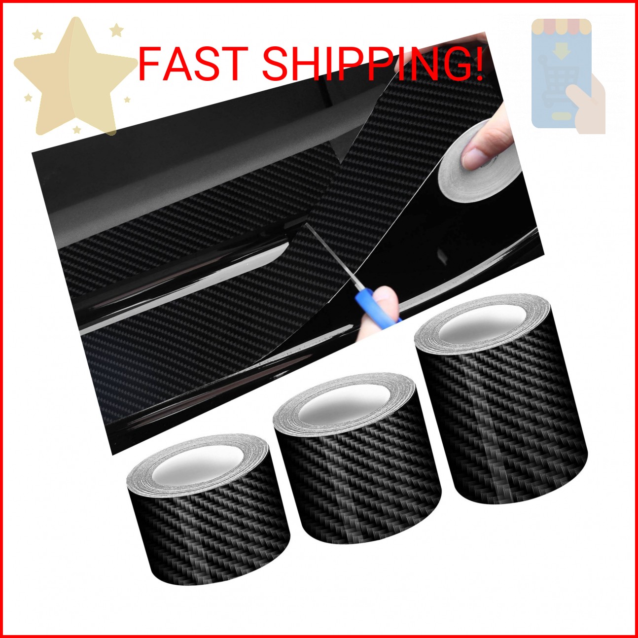 Tallew 3 Rolls 67 Ft Car Edge Door Guards Sill Protector 5D Carbon Fiber Vinyl W