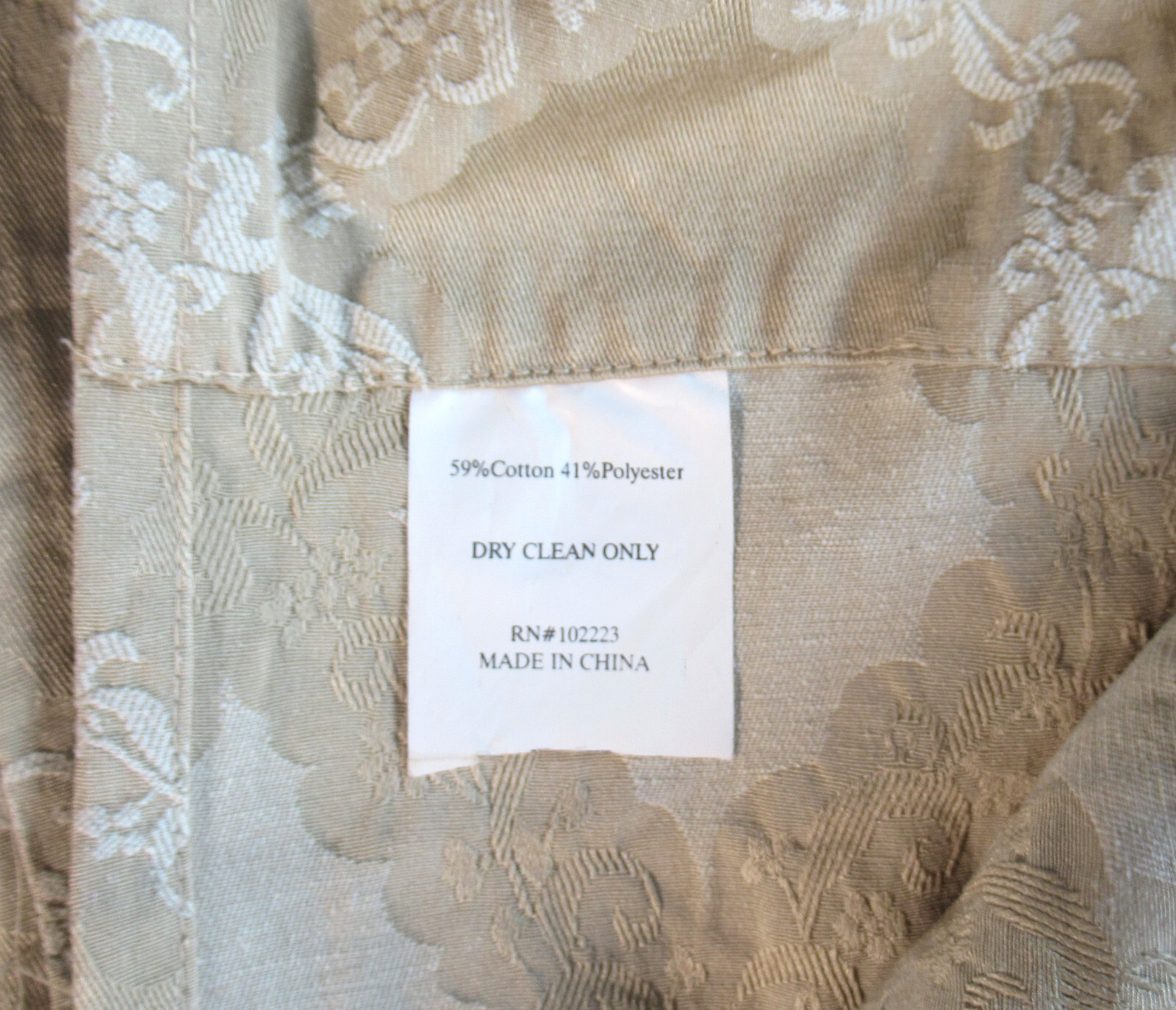 2 Damask Drapery Panels Tan Medium Weight Cotton Blend Unlined Custom Look 85″ L