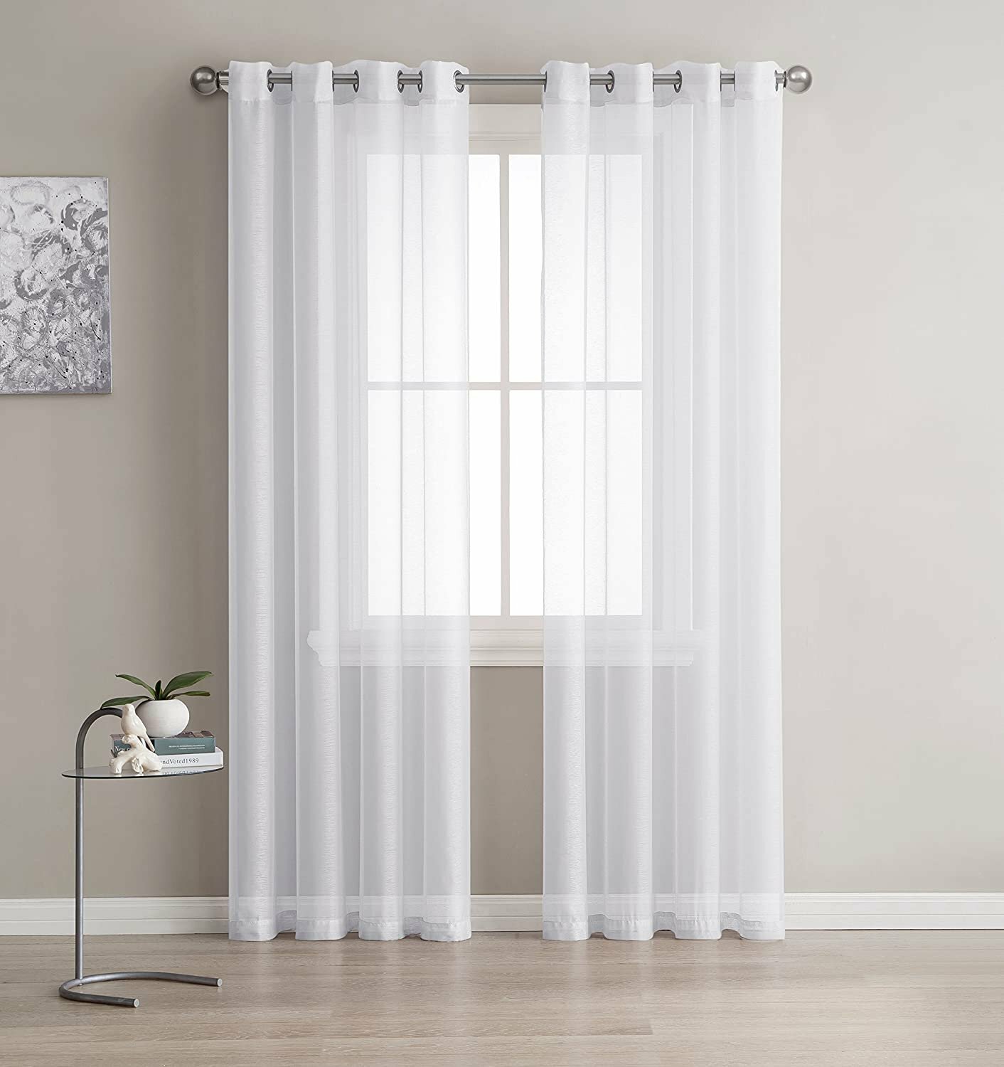 DecoSource Grommet Semi Sheer Curtains – 2 Pieces – Total Size 108 Inch Wide…
