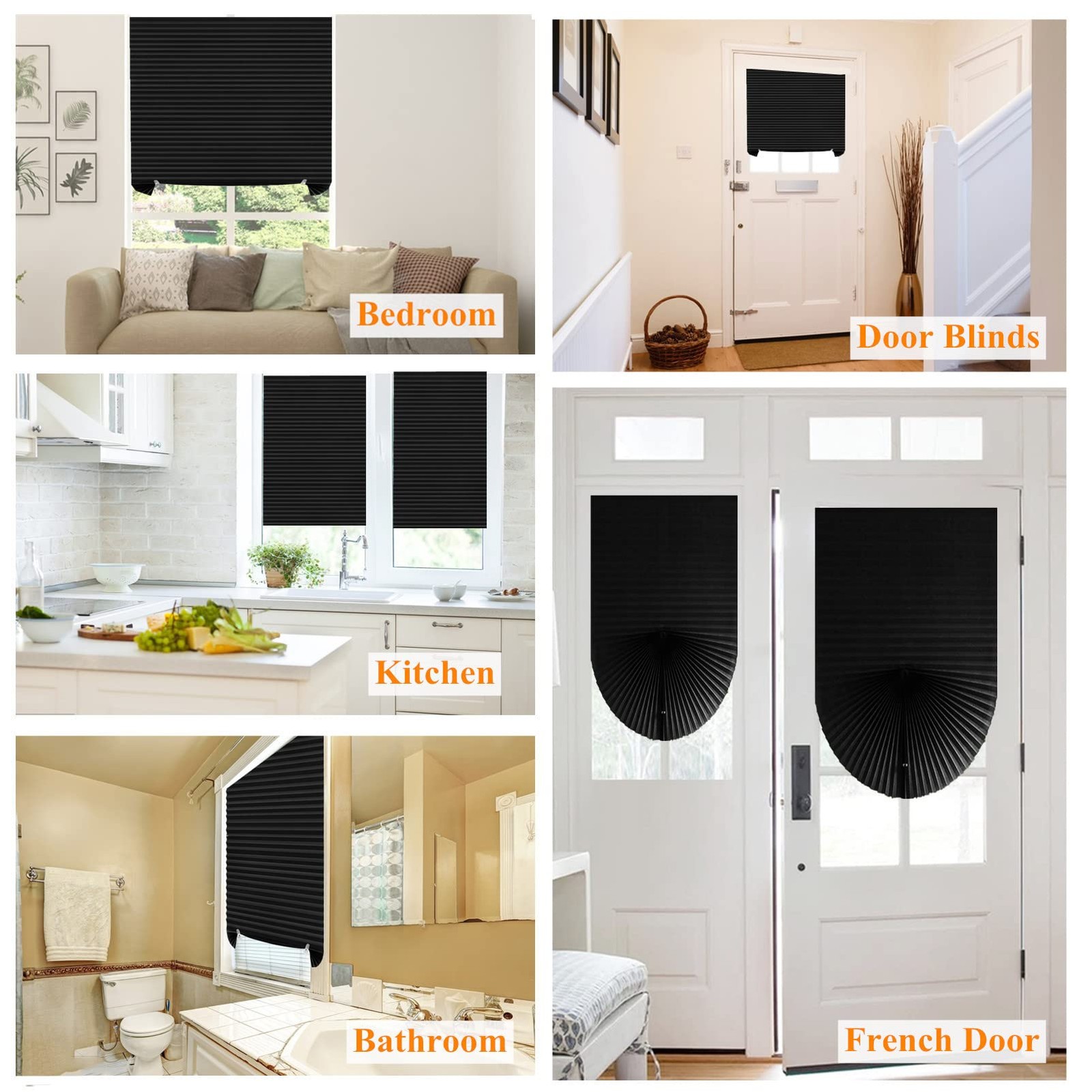 Window Blinds Cordless Blackout No Drill Cut to 24″W x 59″H, Black – 1 Pack