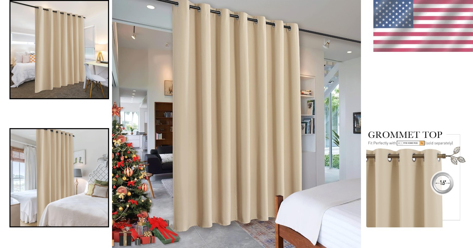 7ft Tall Cream Beige Noise Blocking Curtain – Stylish Room Divider for Privacy
