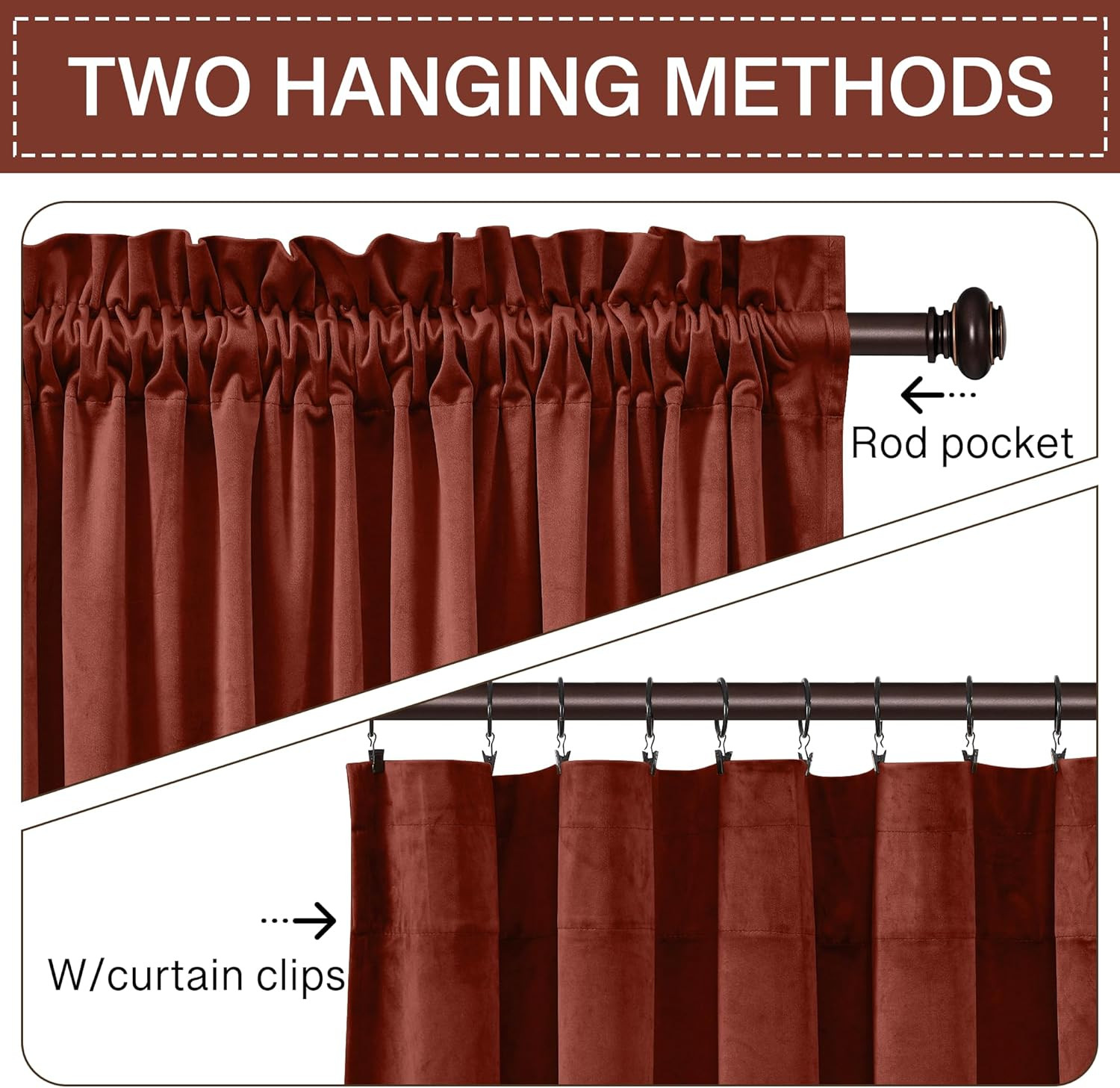 StangH Rust Velvet Curtains for Bedroom, Luxury Room Darkening Window Drapes The