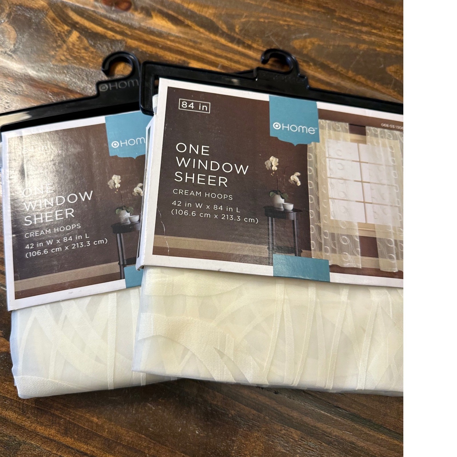 Home Cream Hoops Window Sheer Curtain Panels 42×84 Cream Off-White lot of 2 NWT