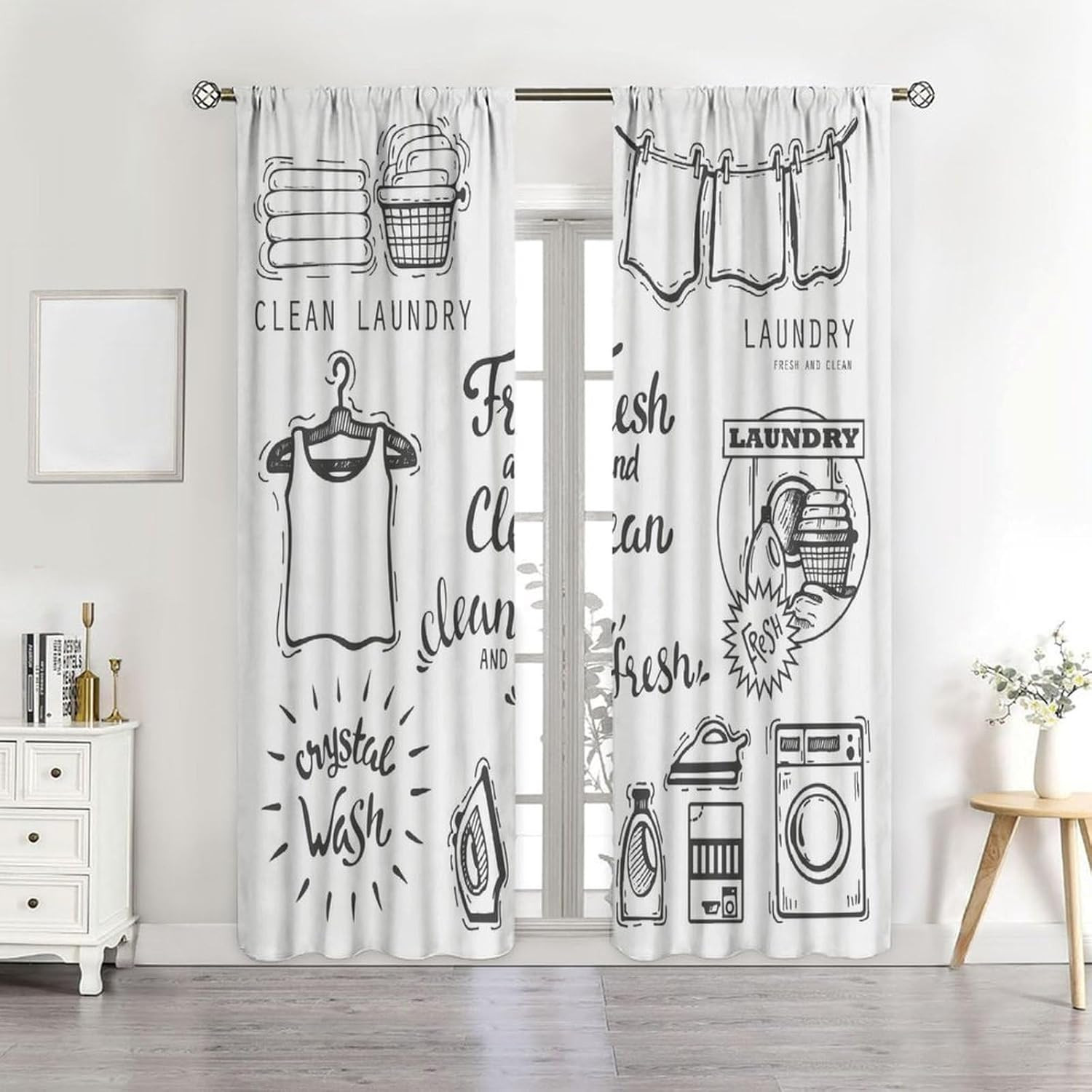 Laundry Room Window Curtains – Minimalist Printed Design for Utility Spaces & La