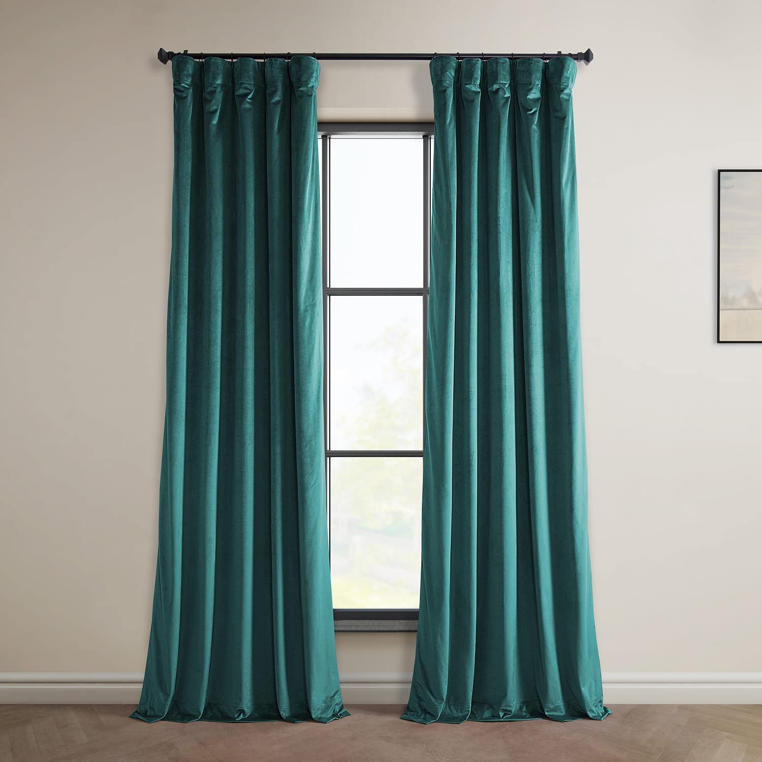 Deep Sea Teal Velvet Room Darkening Curtain 50X108 Inch Light Control Panel