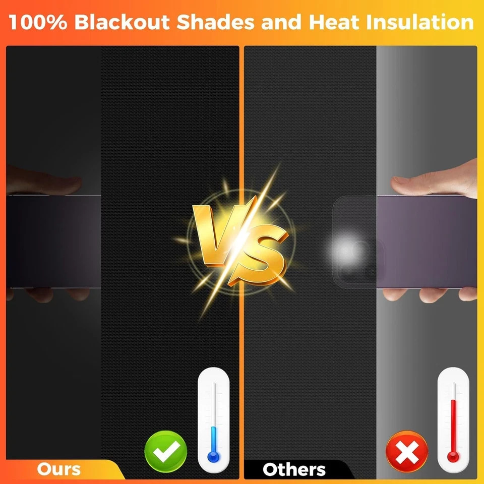 100% Black Out Window Cover Portable Blackout Shades Adhesive Thermal Blackout B