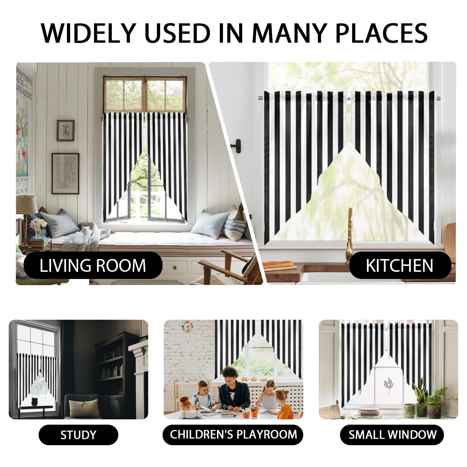 Black and White Kitchen Curtains Striped Simple Trendy Neutral Art Teen Men B