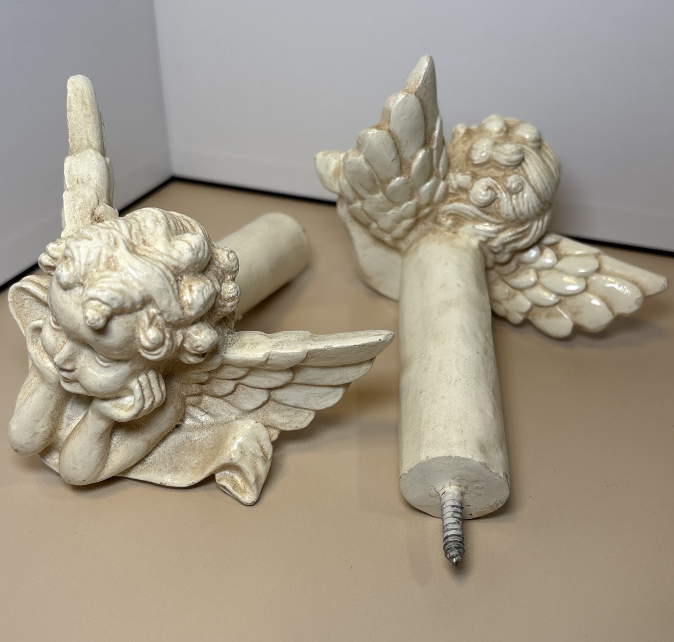 Victorian Cherub Angel Door Handle Hooks Curtain Backs Home Decor PAIR 7” X 4”