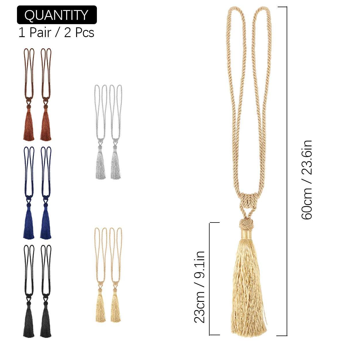 2/4Pcs Curtain Tiebacks Handmade Decorative Curtain Holdbacks Rope with Tassel