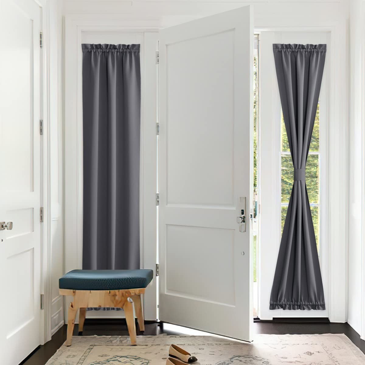 Glass Door Drape, Dual Rod Pocket Blackout 25×72, Grey