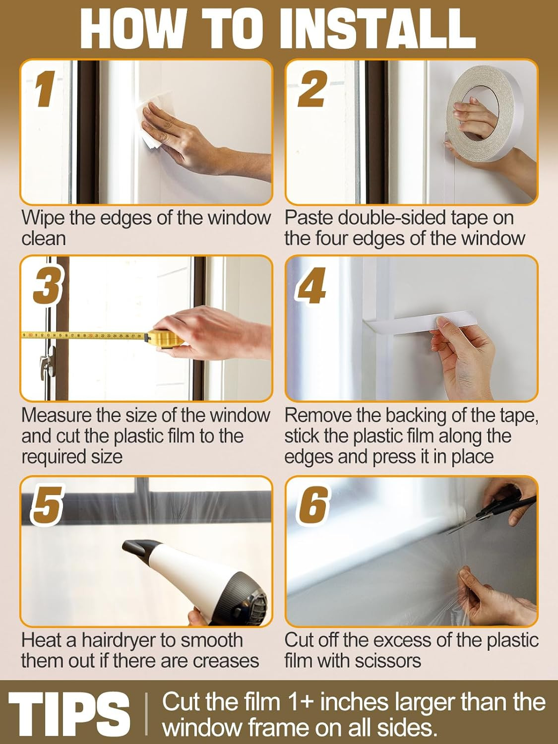 62×236In Window Insulation Kit for Winter- Thicken Indoor 5-Window Plastic for W
