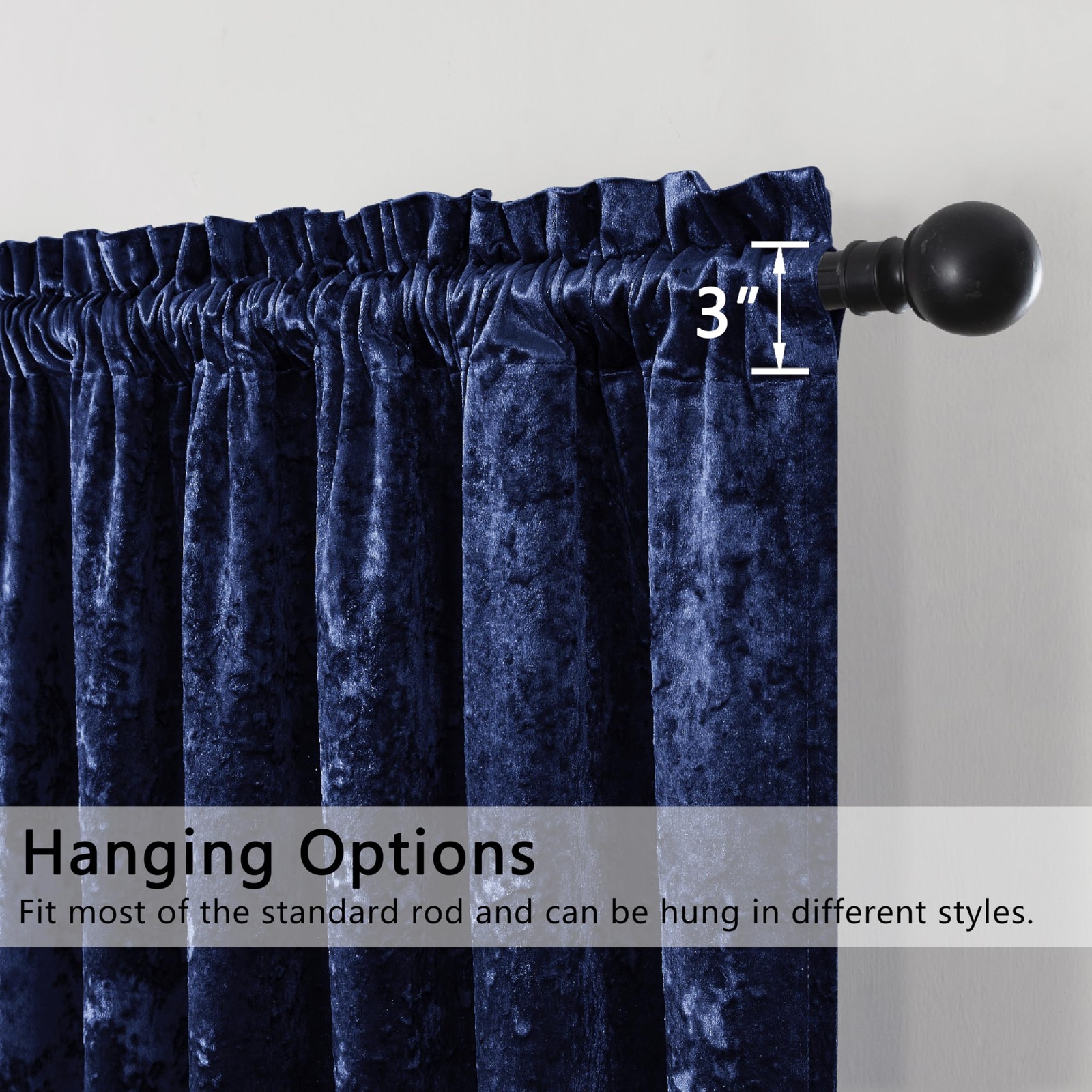 Smiletime Navy Blue Crushed Velvet Curtains 52X108Inch Rod Pocket Luxurious