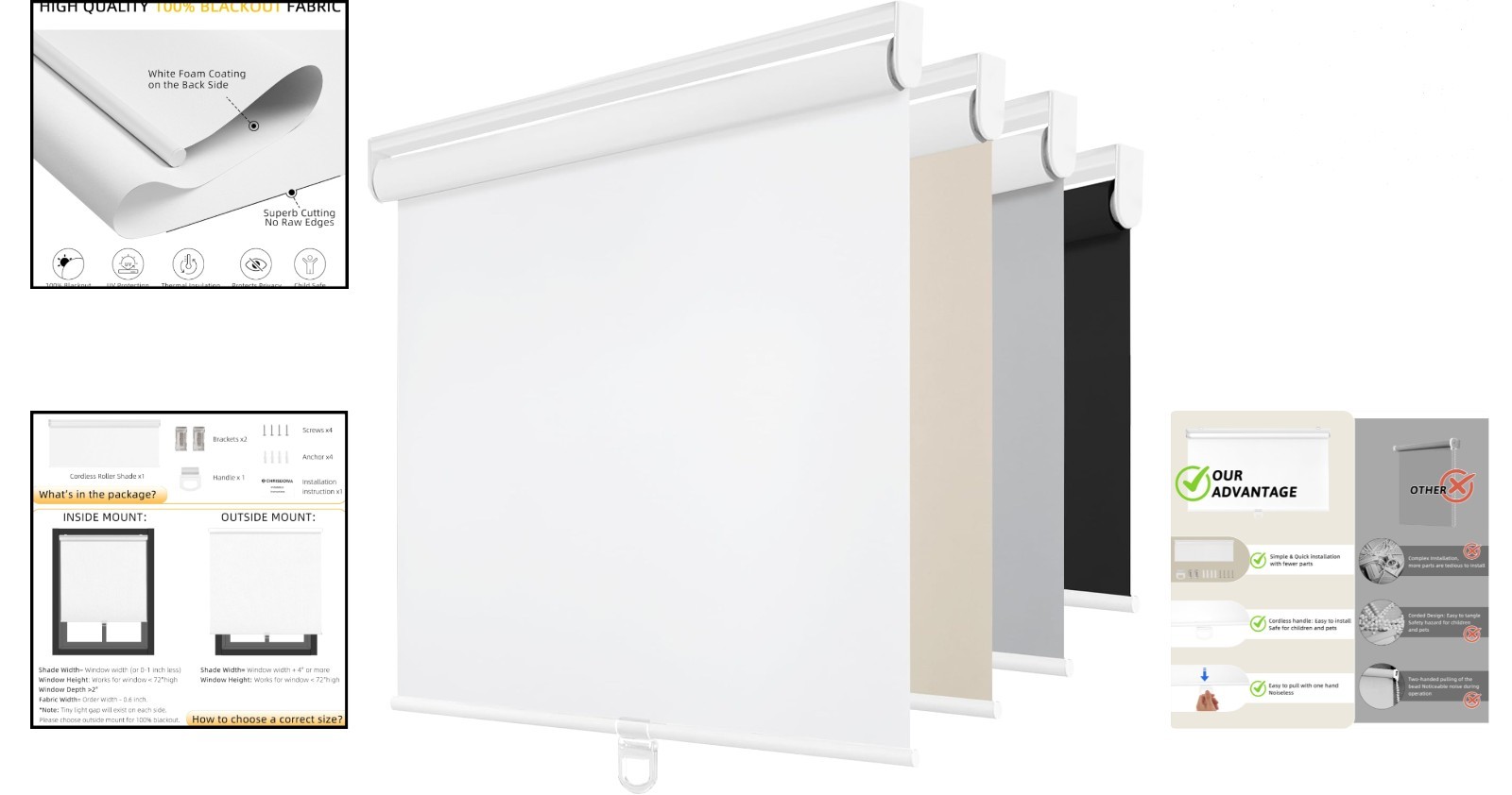 Cordless Blackout Roller Shades for Windows, Thermal Insulated UV Protection …