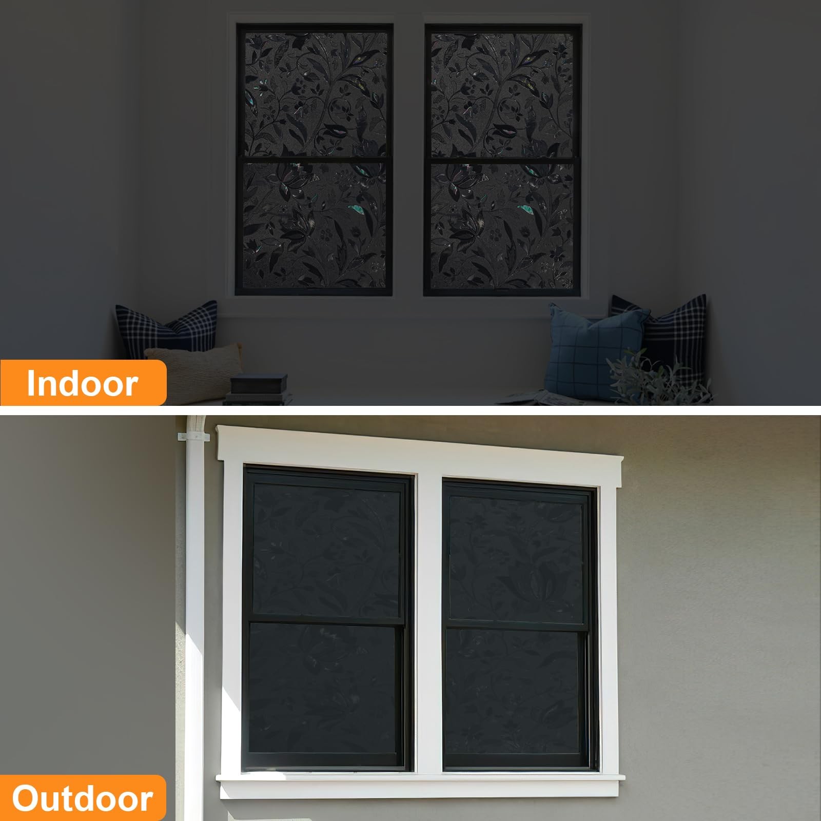 SUNDEF FILM Blackout Window Film, 100% Sun Light 17.5″ x 78.7″, Black-tulip