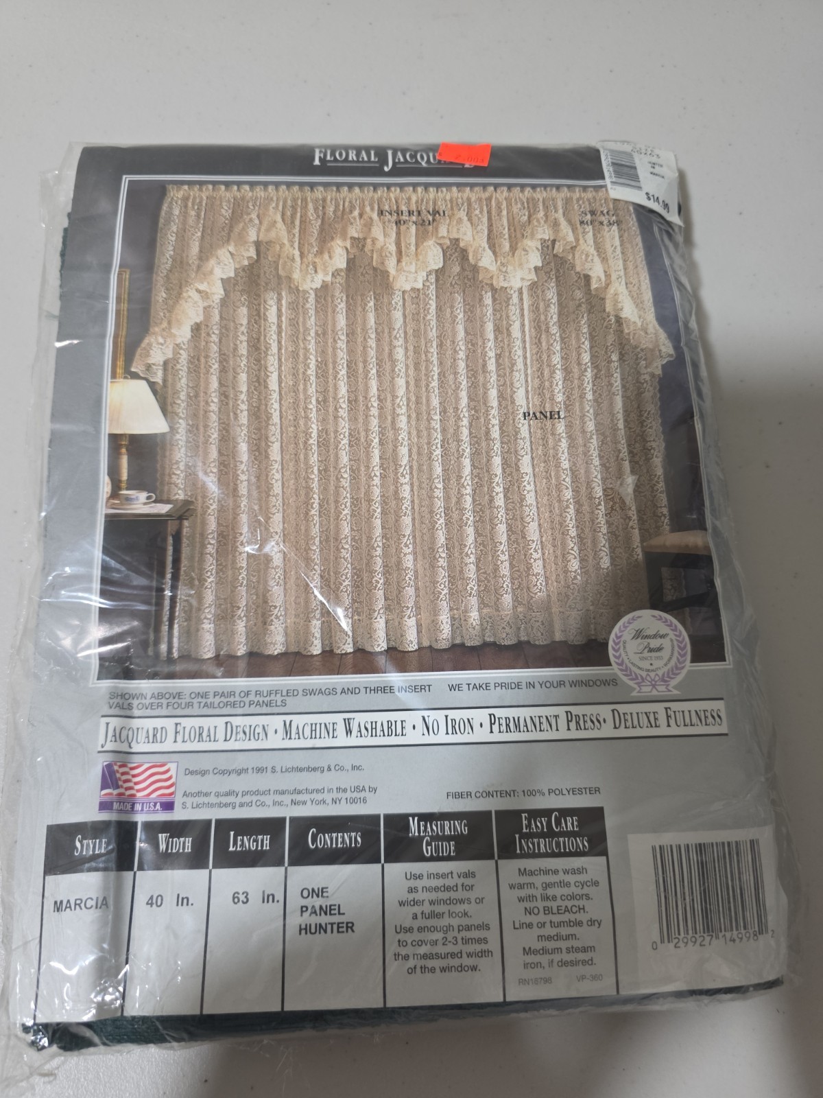 Vintage Marcia S Lichtenberg Floral Jacquard Curtain Panel 40×63 Green NOS