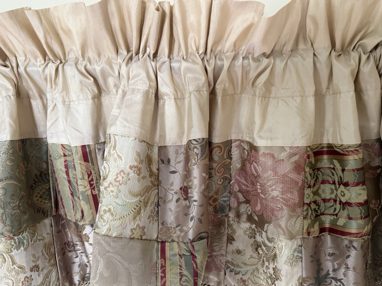 3 JC Penney Home Patchwork Valances Silky Brocade Floral Scrolls Piping Ea 20X83