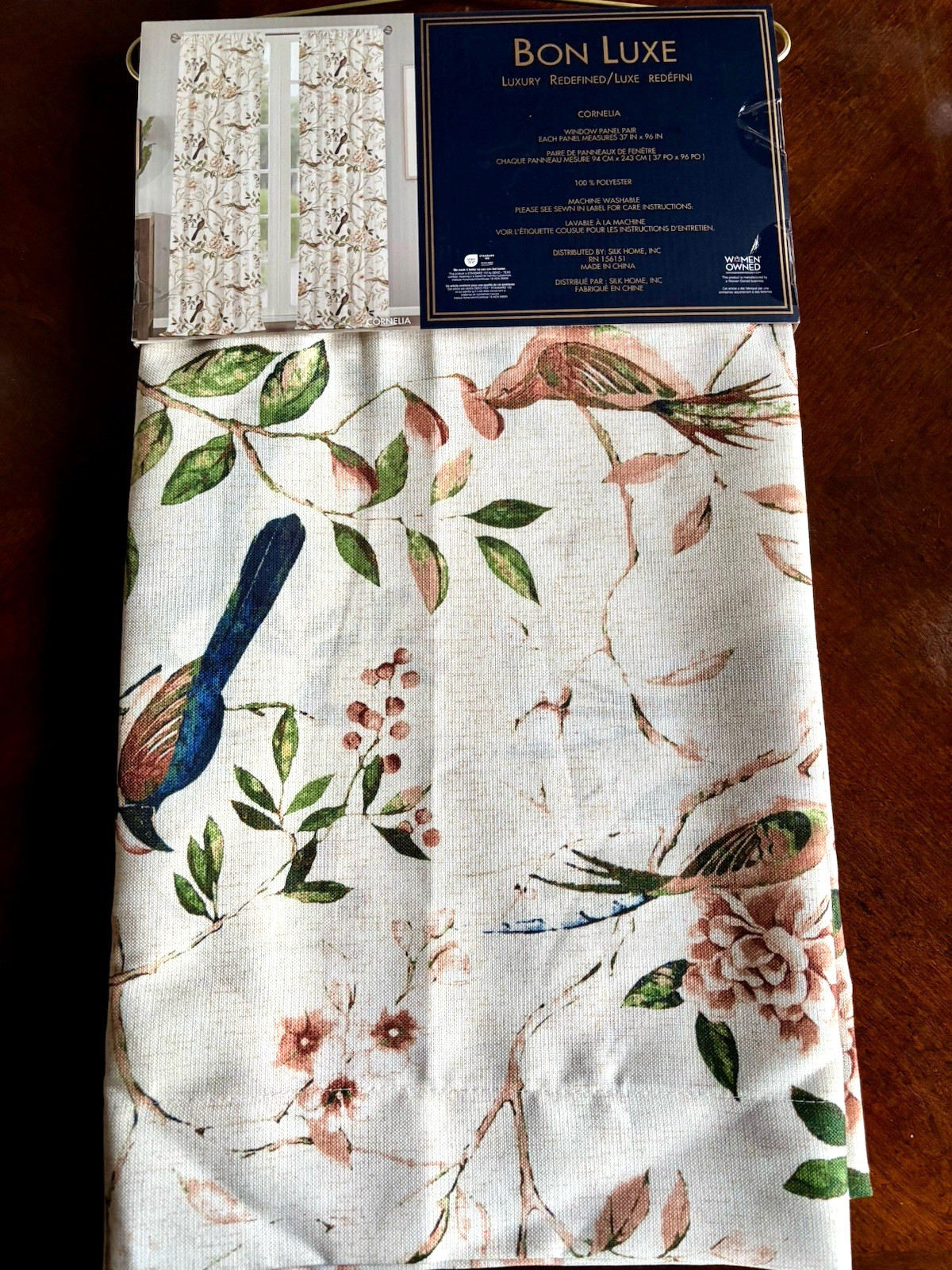 Bon Luxe Floral Birds Curtains 37″ x 96’ Botanical 2 Panels Rod Pocket New