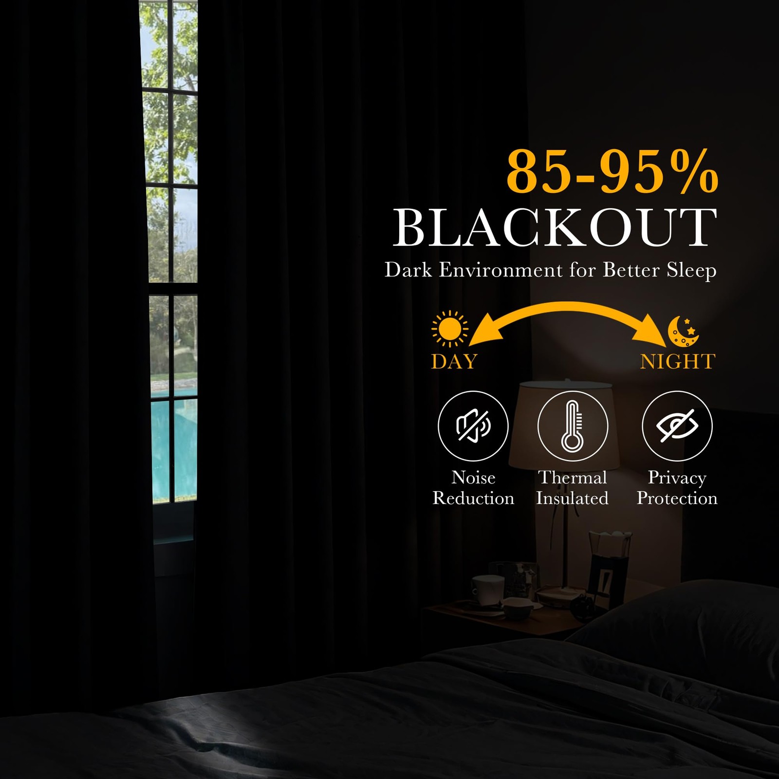 Short Blackout Curtains 45 inch Long -Thermal Insulated Black Curtains, 2 Panels