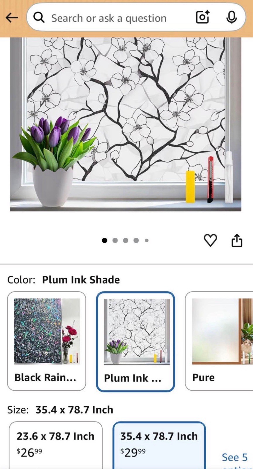 COUNTEWOL Static Cling Floral Window Film White/Black PVC 35.4in x 78.7in