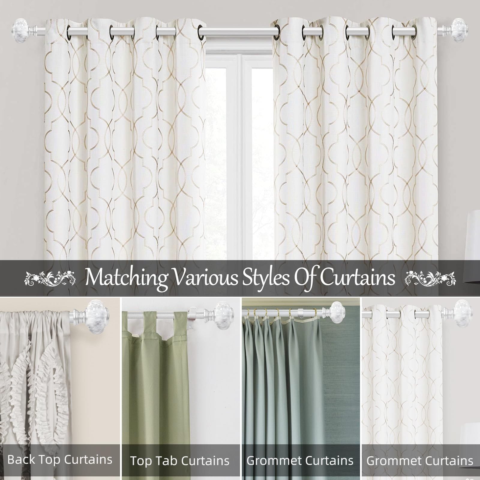 Sliver Curtain Rod for Windows 66 to 120 Inches(5.5-10ft): 1 36-120″, Silver