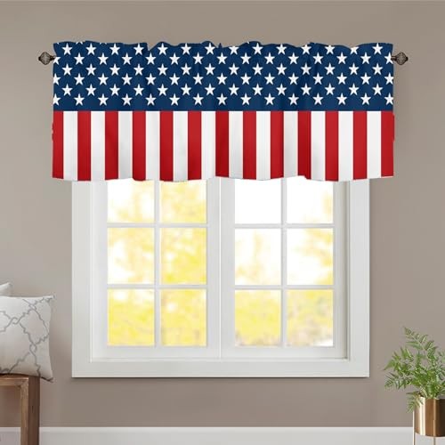 4th of July Kitchen Curtains 45″W x 18″L (Pack of 1) Blue Red White Stars