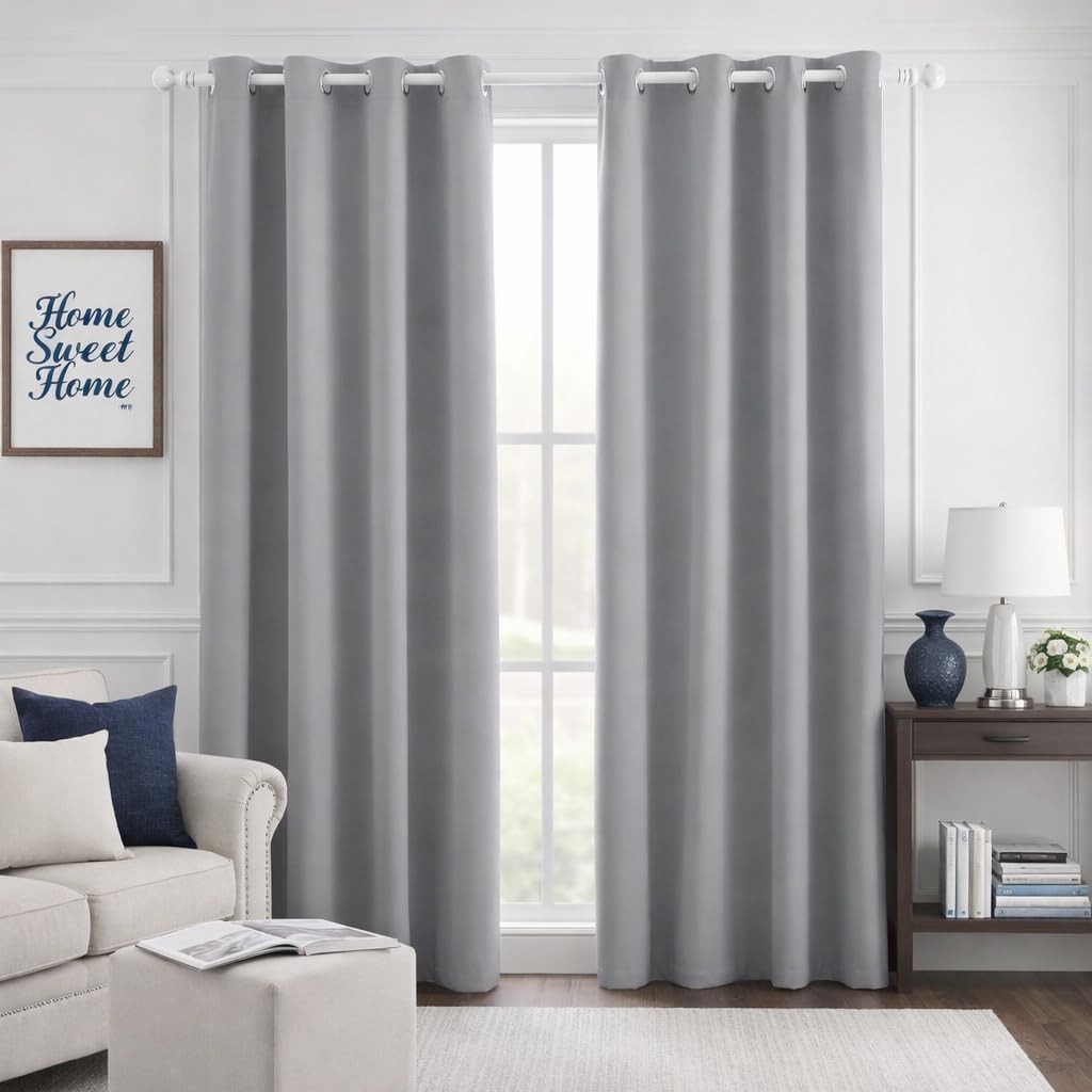 HOMEIDEAS Blackout Curtains for Bedroom 52″W x 84″L (Pack of 2), Light Grey